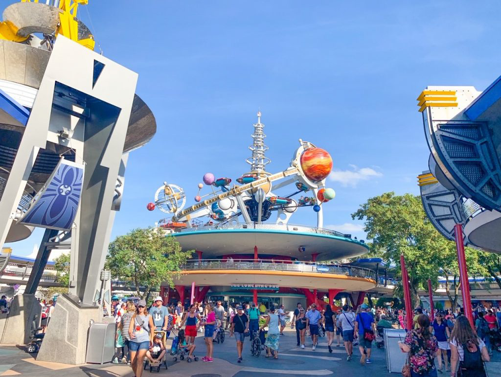 Crowds vary at each park, in different times of the year. You can see in this photo that tons of people are in Tomorrowland, one of the more popular areas of Magic Kingdom. 
