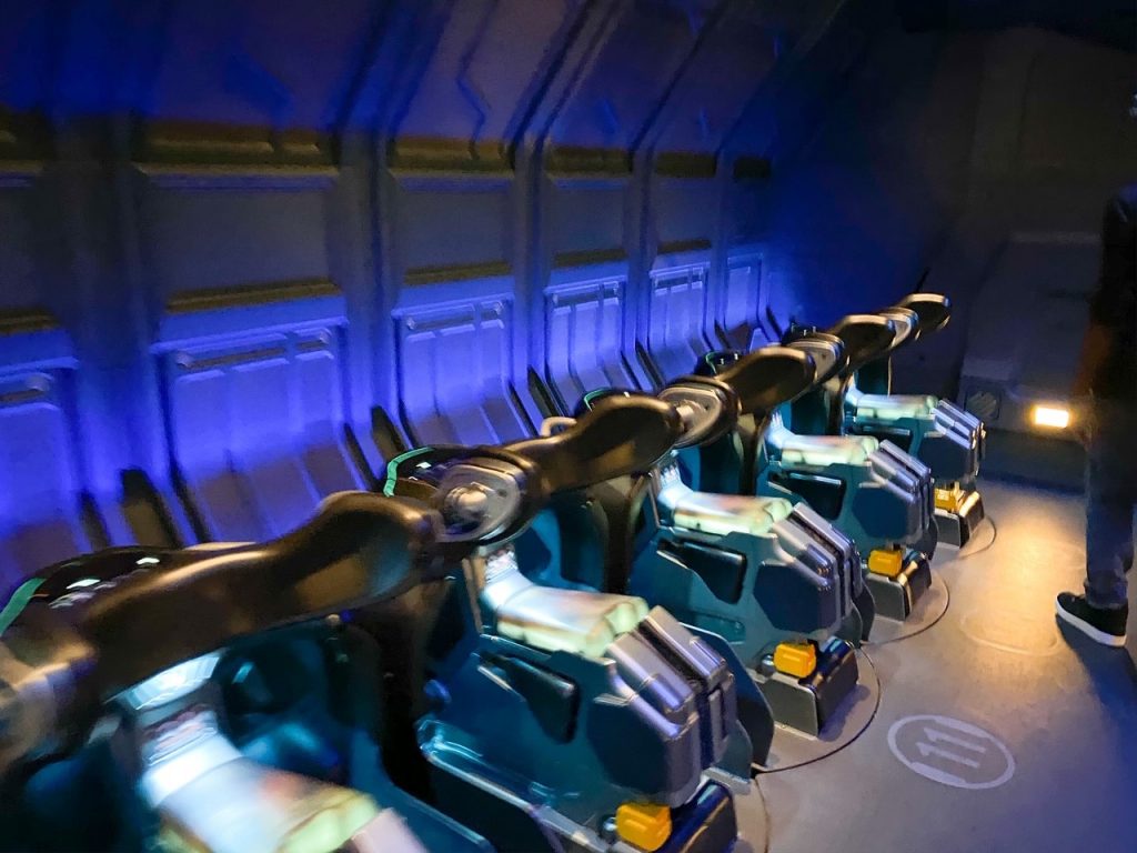 The seats of Flights of Passage sits you in front of the 3D screen for true immersion. 