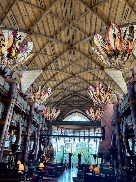 This view of the Animal Kingdom Lodge shows the view of this stunning hotel, which offers great dining beyond the park, and is a great option for Animal Kingdom for adults. 