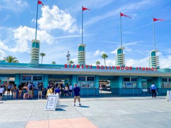 retro green park entrance with flags Hollywood studios for adults