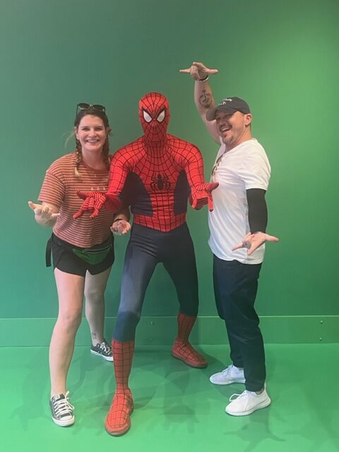 Comic Strip Cafe offers typical combos of burgers, and some randomly placed Asian food? I rarely go there, so here's a picture of me and my partner with Spiderman. 
