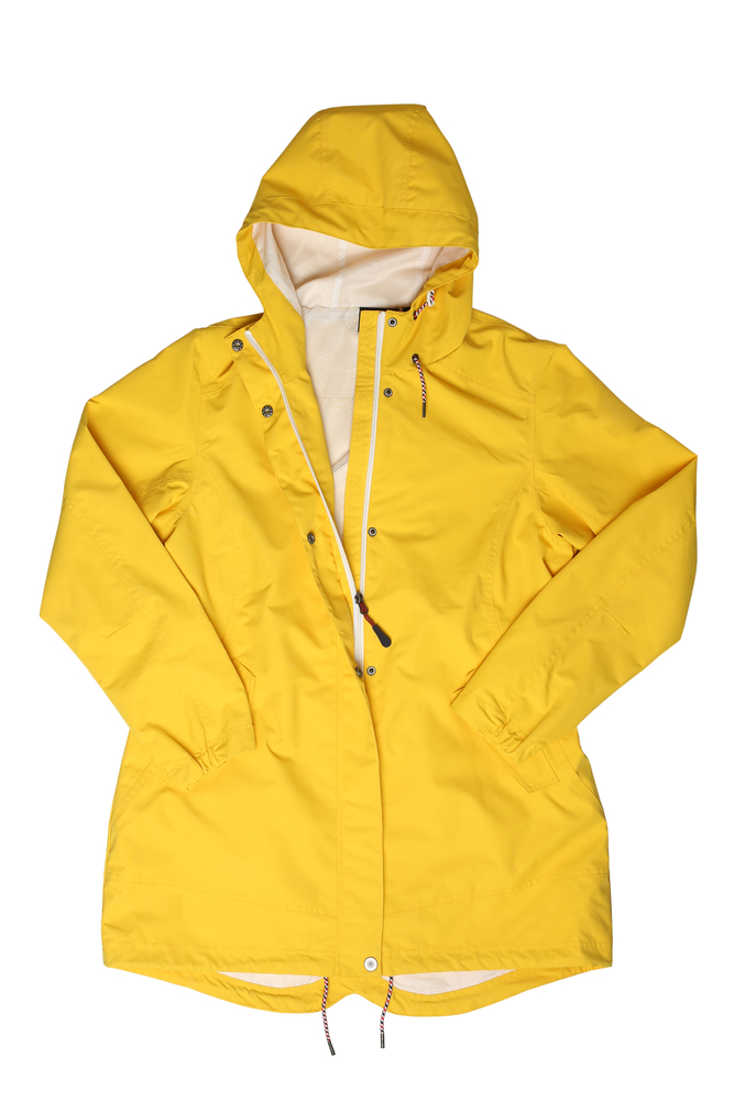 flatlay of bright yellow raincoat 